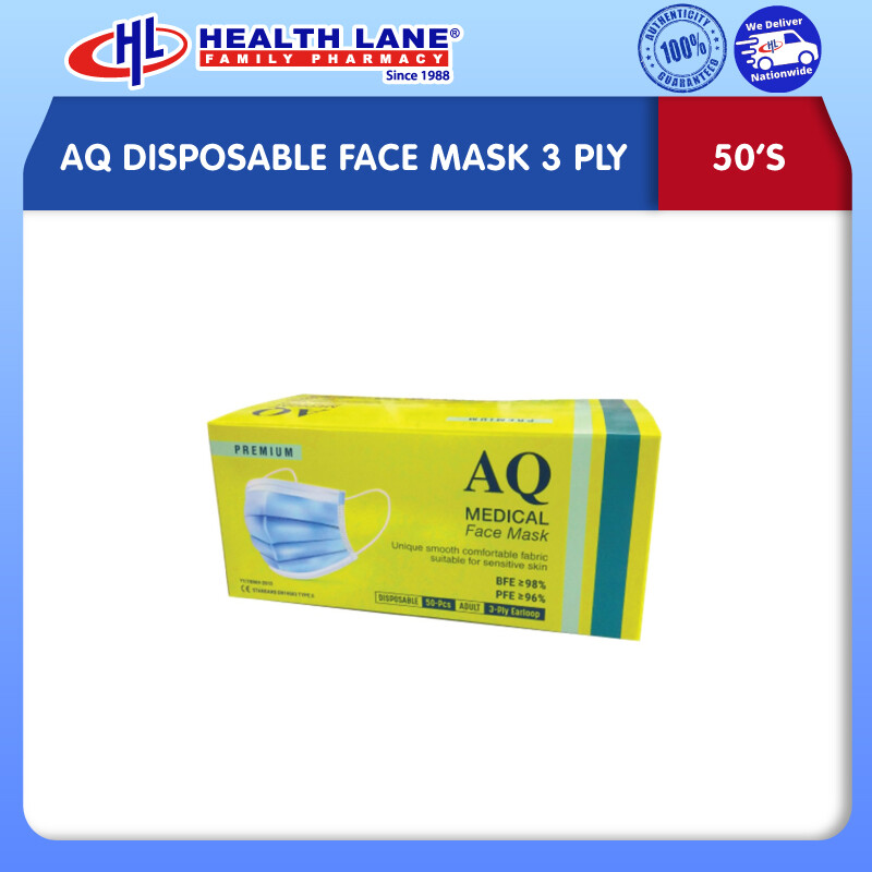 AQ DISPOSABLE FACE MASK 3 PLY (EARLOOP- 50'S)